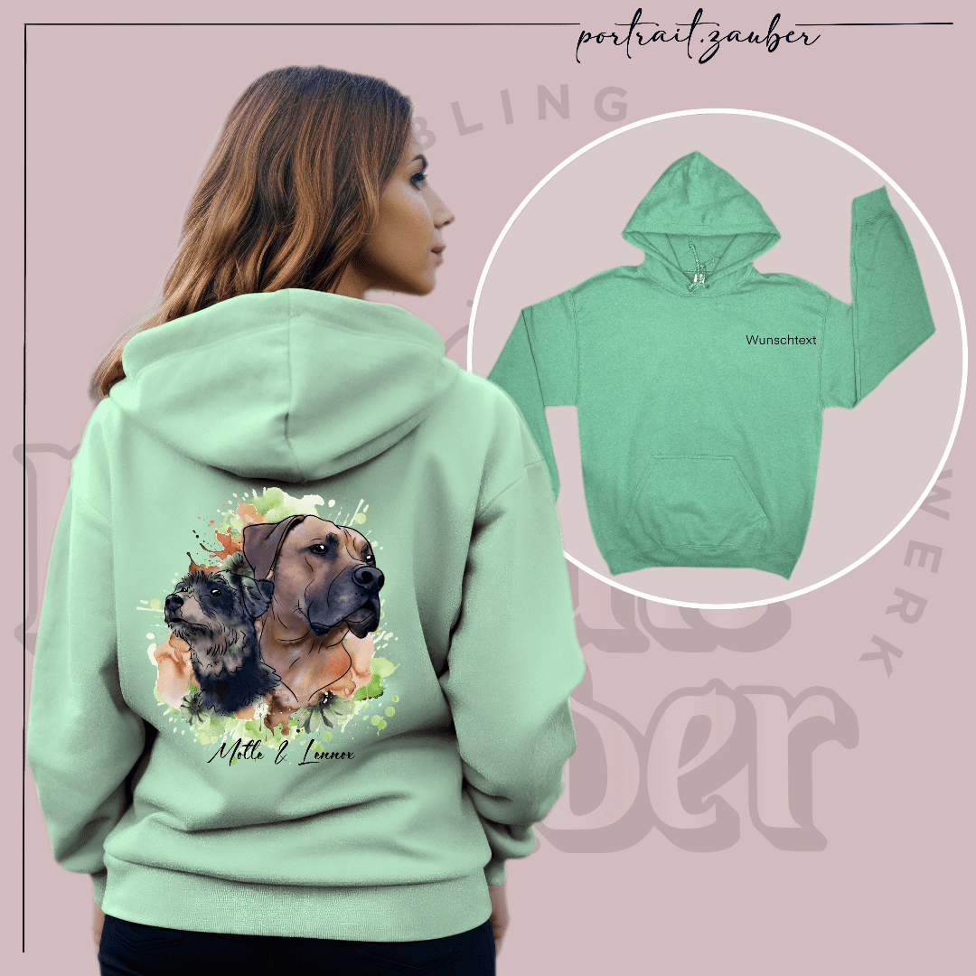 "Dein Hund ist ein Teil deiner Familie, und dieser personalisierte Pullover von Portrait-Zauber ehrt diese besondere Bindung."