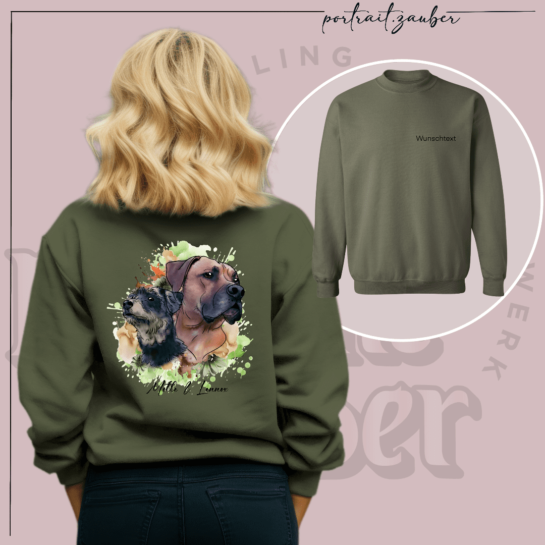 Ein Sweatshirt, das die wundervolle Freundschaft zwischen Haustierbesitzer und Hund in kunstvoller Weise feiert.