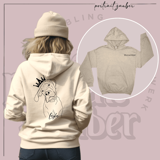 "Trage die Liebe zu deinem Hund auf deiner Kleidung – mit einem personalisierten Pullover von Portrait-Zauber."