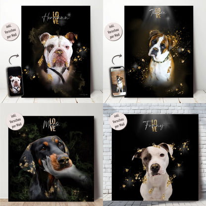 Exklusives Hundeportrait, personalisiert und in modernem Stil.